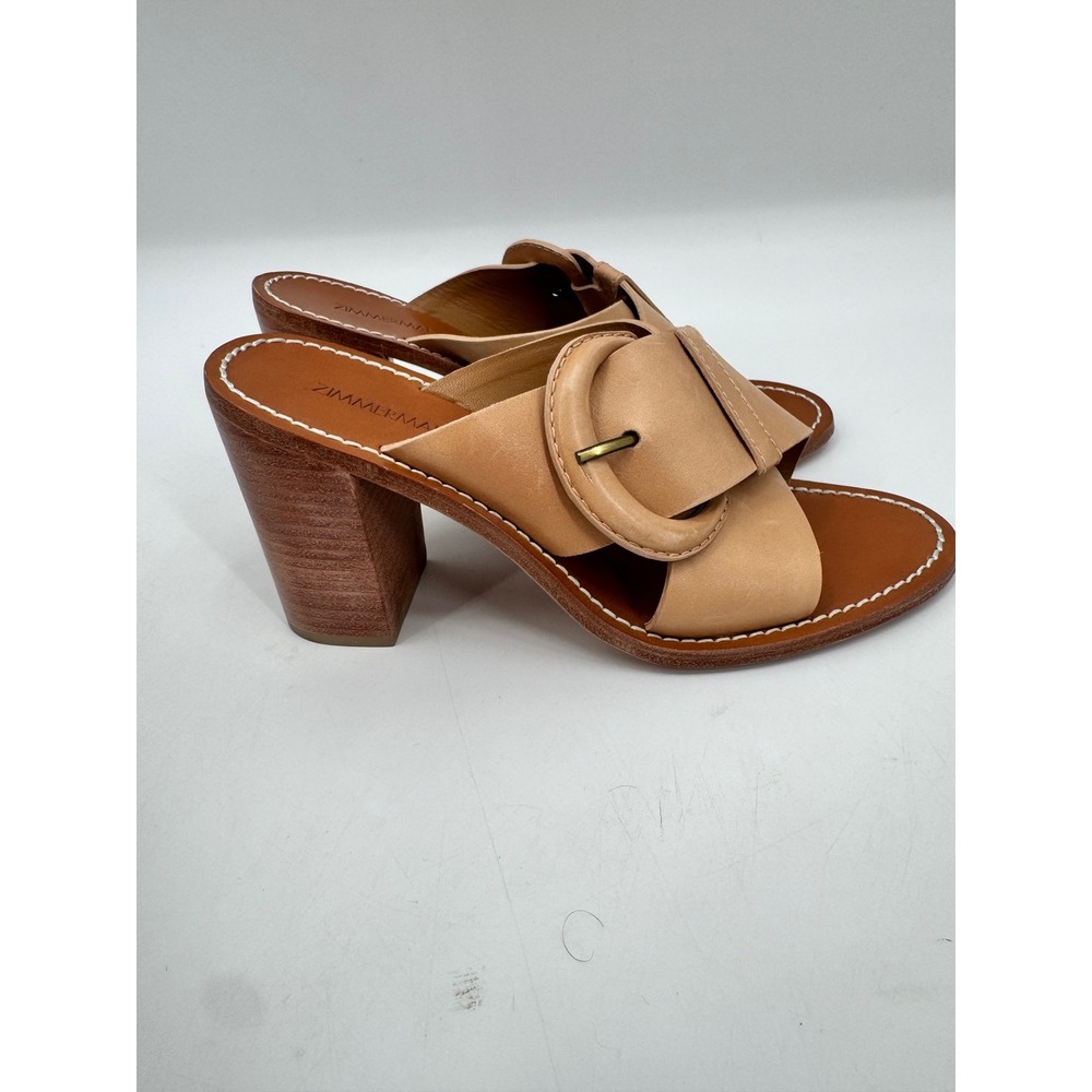 Zimmermann Block Heel Slide Women 39 Tan Leather Oversized Buckle Sandal